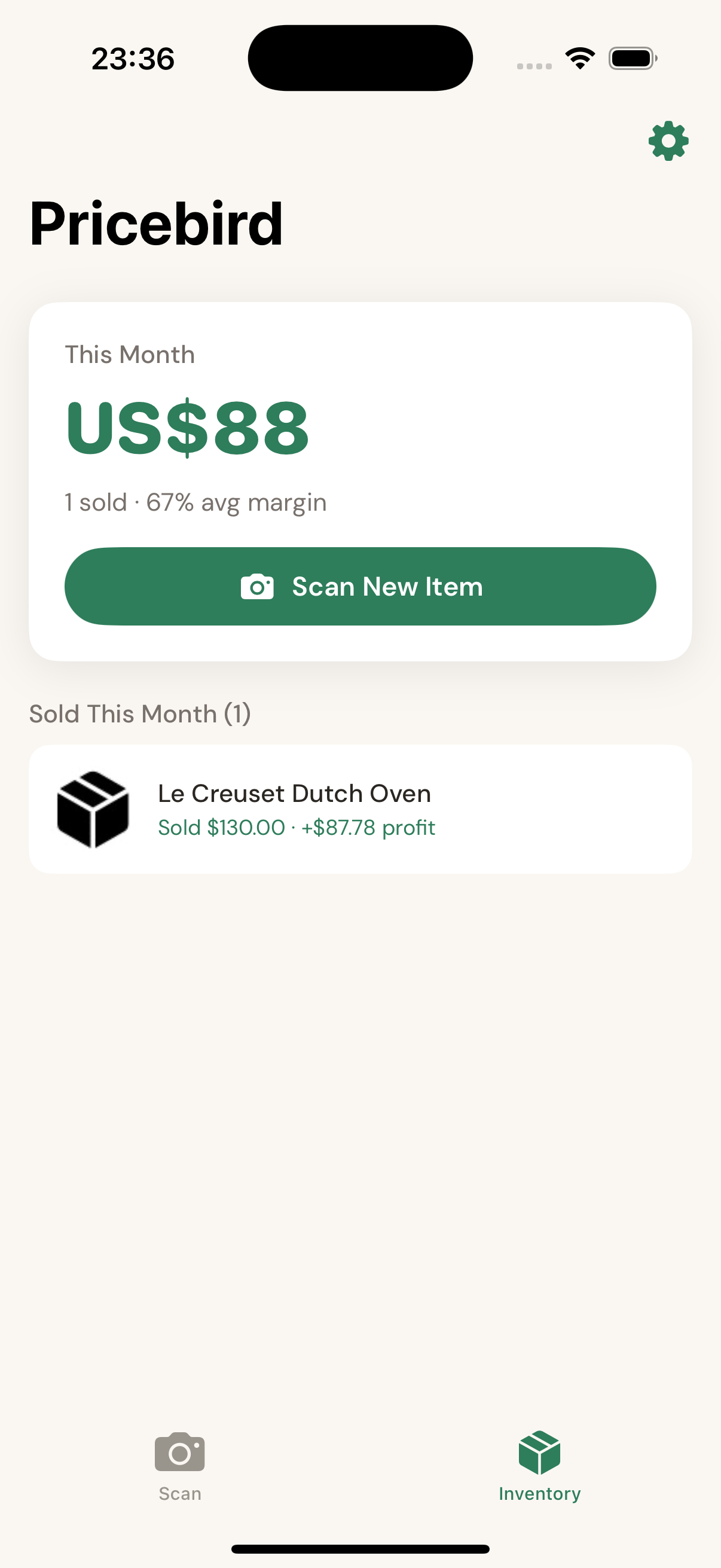 Pricebird profit dashboard on iPhone